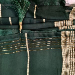 Bottle Green Saree