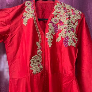 Red And Golden Colour Gown