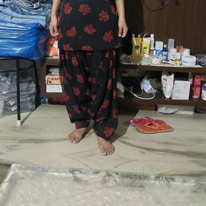 Black Floral Kurta And Patiala Salwar