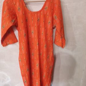 Orange Cotton Straight Kurta