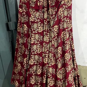 Flared Red Printed Skirt