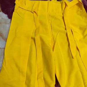 Yellow Pant Plazzo With Adjustable Belt