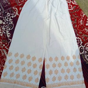 White With Golden Print Long Palazzo
