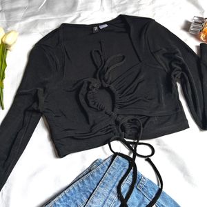 Divided Black Cropped Top