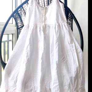 White chikankari dress With Multicolour Piping