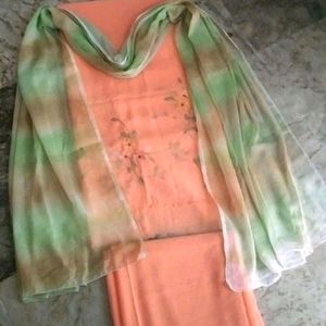 3piece semi fancy fluorescent peach suit unstitche