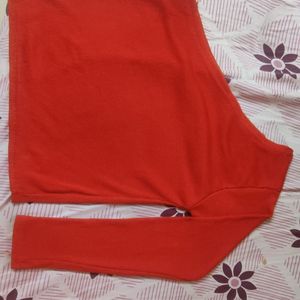 One Shoulder Down Red Knitted Vest Top