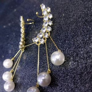 Zirconia Earrings With Dangling Pearls