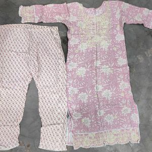 Kurta Embroidered Neck and Paint With Dupatta Set