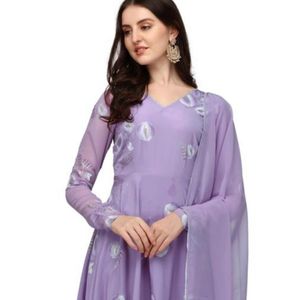 Crepe Lavender Anarkali Kurta Set Of 3