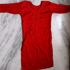 Red Embroidered Kurta