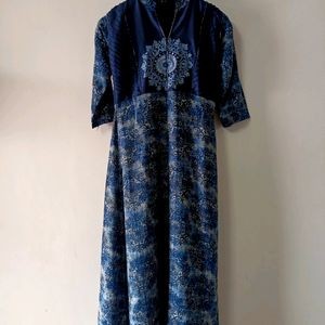 Printed Kurta Top For Women(Navy Blue)