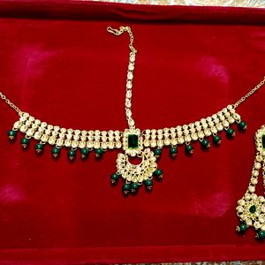 Green Kundan Polki Goldplated Bridal Jewellery Set