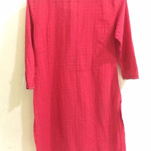 Pink Embroidered Long Sleeve Kurti