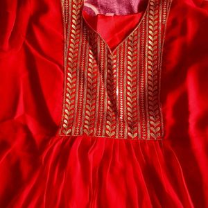 Red Anarkali Suit With Dupatta Set