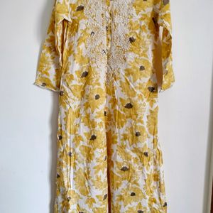 Floral Embroidered Yellow Kurta