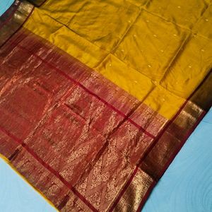 Yellow N Red Colour Pure Gadwal Saree