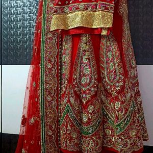 Beautiful Heavy Hand Work Hot Red Color Lehenga