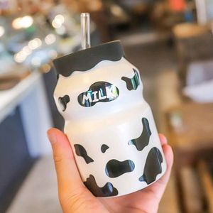 Cute Cow Mug With Straw- 1 Piece