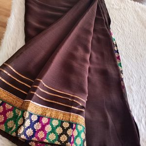 Brown Multicolor Lace Bordered Saree (Women)