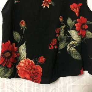 Floral Printed Black Top