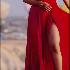 Hot Red Slit Dress For Women