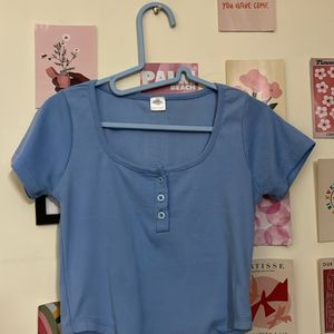 Button Up Light Blue Crop Top