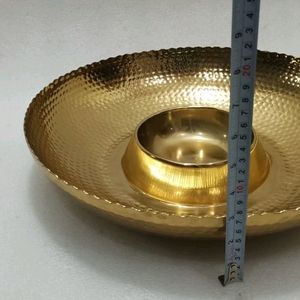 Snack And Dip Metal Server With Gold Finish