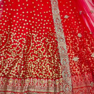 Red Heavy Embroidery Sequence Work Lehenga Choli.