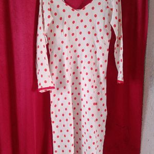 Super Soft White in Red Dot Kurti