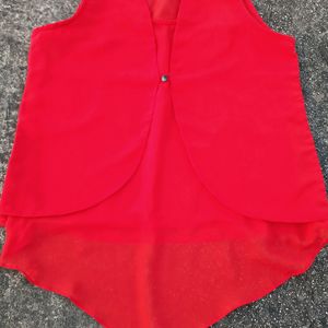 Red Colour Sleeveless Georgette Top With Lining