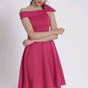 Pink Off-Shoulder SideBow Dress