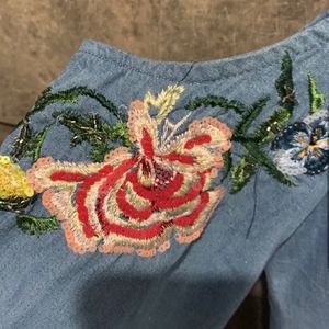 Zara Denim cotton Embroidered dress