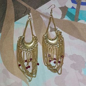 Maroon And Golden Earrings