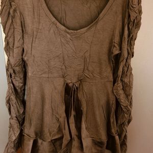 Brown Party Top With Long Sleeves