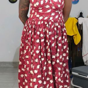 Red Floral Midi Dress