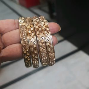 Stone And Plain Golden Bangle