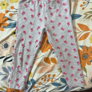 Girl Bottom Legging 2-4 Year Old. Grey And Pink.