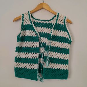 Green White Crochet Top