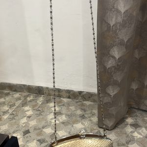 Unused Party Wear Gold Sling Bag