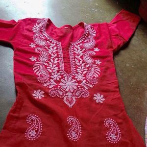 Chikankari Red Kurti