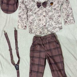 Pant Shirt Set With bow, Tie And Suspenders