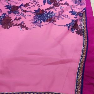 Pink White Royal Blue Festive Wear Saree