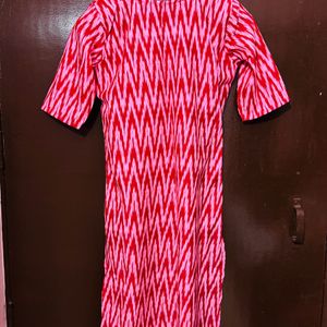 New Pink Printed Kurti, Elbow Length Sleeve