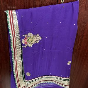 Purple Heavy Work Saree With Blouse