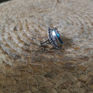 Statement Silver Ring With Tibetan Turquoise