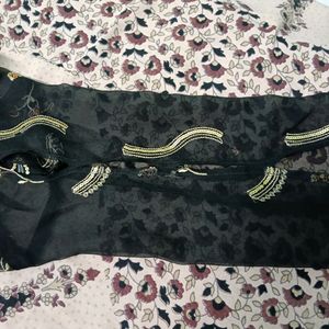 Black Embroidery Printed Kurta.