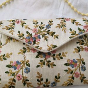 White Sling Purse With Embroidery