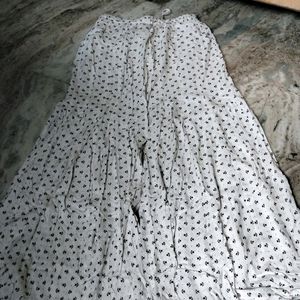 White Floral Plazo Skirt