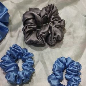 Satin Scrunchies 4 Blue 1 Free Scrunchie